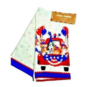 Stars & Stripes Puppy Parade Patriotic Kitchen Towels Dogs Red Truck 2-Piece